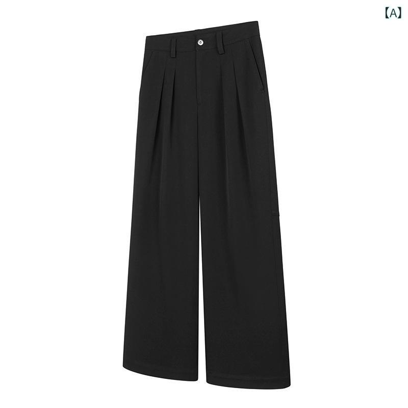 パンツ Aライン ダブルプリーツ 立体裁断 ゆったり ドレープ感 ストレート カジュアル ロング 高級感 軽量 伸縮性 通勤用 普段使い 綿素材 デニム調 ブラック グレー ベージュ