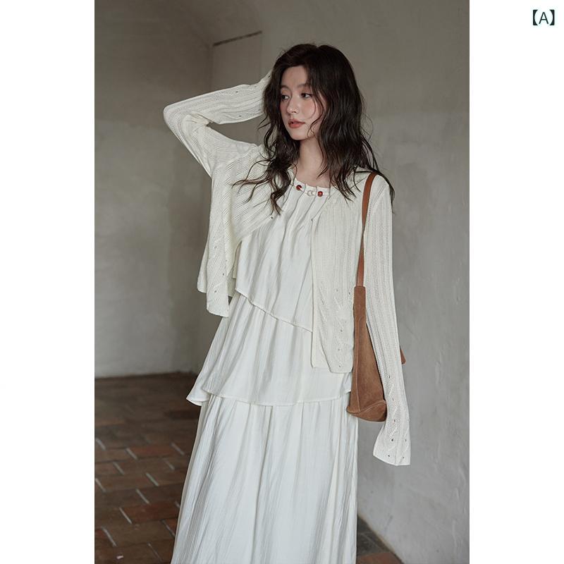 春夏 レディース 韓国風 ゆったり ニット カーディガン 透け デザイン 小柄対応 上品 スタイリッシュ 軽量 柔らかい 素材 カジュアル 普段使い