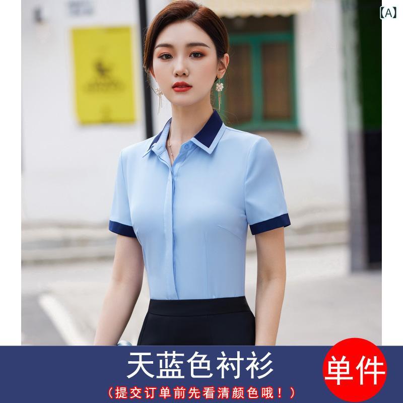 シャツ 女性用 半袖 夏 白 シフォン ノンアイロン コントラストカラー 職業服 通勤用 フォーマル トップス 軽量 吸湿速乾 ブラウス 爽やか スタイル 25,115円