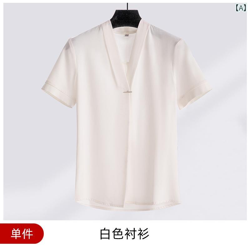 ブラウス レディース ホワイト シフォン Vネック 短袖 夏 通勤 ビジネス オフィス 面接用 軽量 通気性 高級感