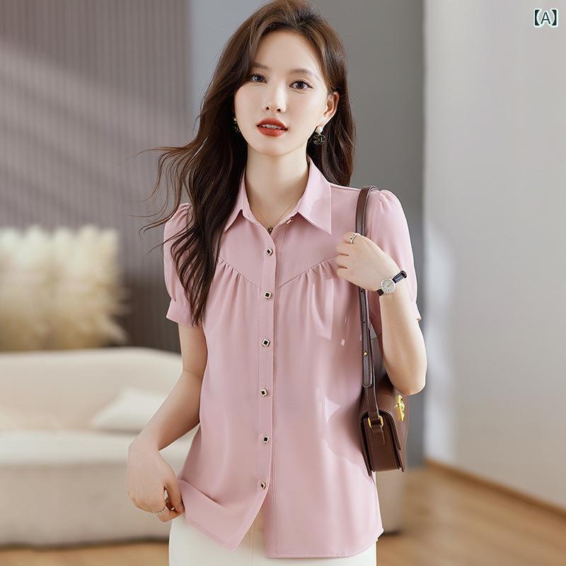 シャツ レディース 短袖 シフォン ブラウス 高級感 ゆったり スタイリッシュ 気品 ファッション 合わせやすい 日常使い 軽量 通気性 ママ向け