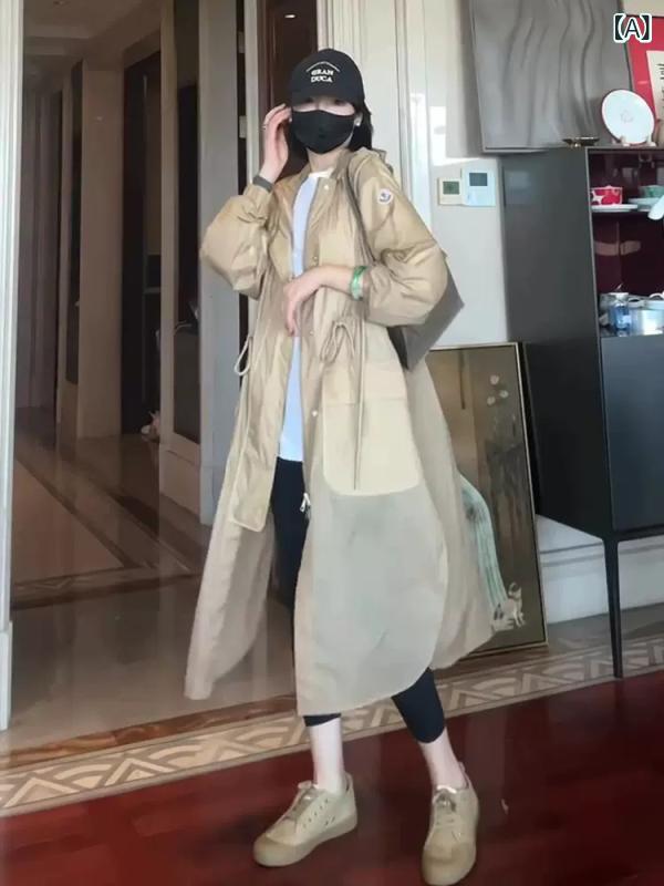 レディース 夏用 フード付き ロング丈 アウター 薄手 接触冷感 通気性 カーキ色 UVカット 防晒ジャケット 軽量 吸湿速乾 アウトドア