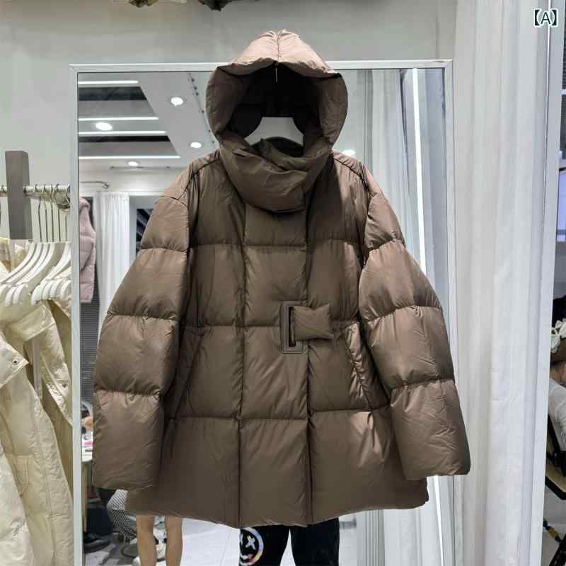 ダウンコート レディース フード付き ゆったり ケープ 秋冬 白鴨ダウン 厚手 軽量 柔らかい ふわふわ 保温 暖か ボリューム シルエット 普段使い