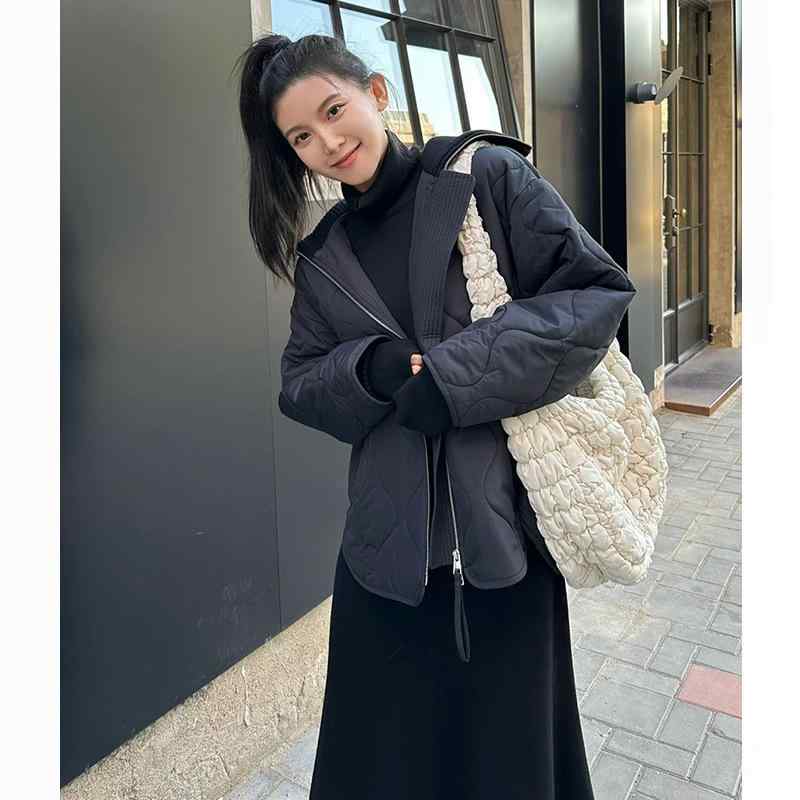 コート レディース 秋冬 ゆったり カジュアル キルティング リブ スタンドカラー コットン ルーズシルエット 暖か 普段使い 柔らかい素材