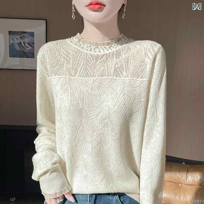 ニット レディース 春夏 レース ホロー 羊毛風 インナー トップス ゆったり 薄手 セーター 普段使い 軽量 伸縮性