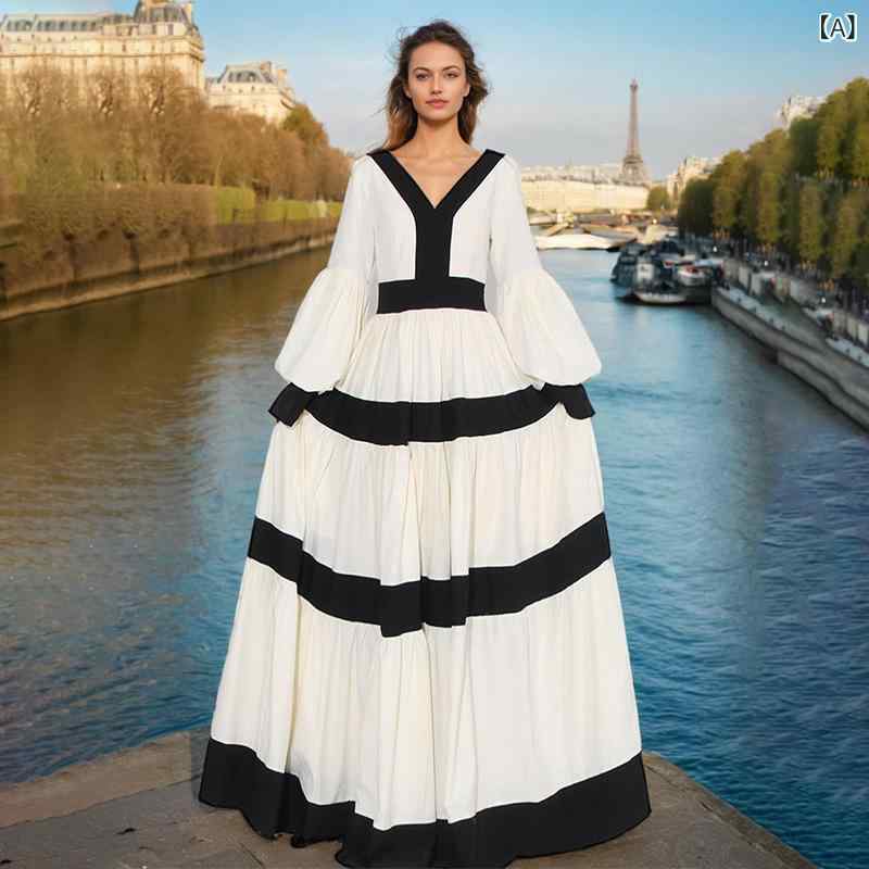 レディース 衣装 秋冬 フランス共和国朝廷風 対照色つや うつり変わり V素っ首 か細い相応う 飛び切り感 窈窕たる ロング御召しもの フォーマル 表現スタイル