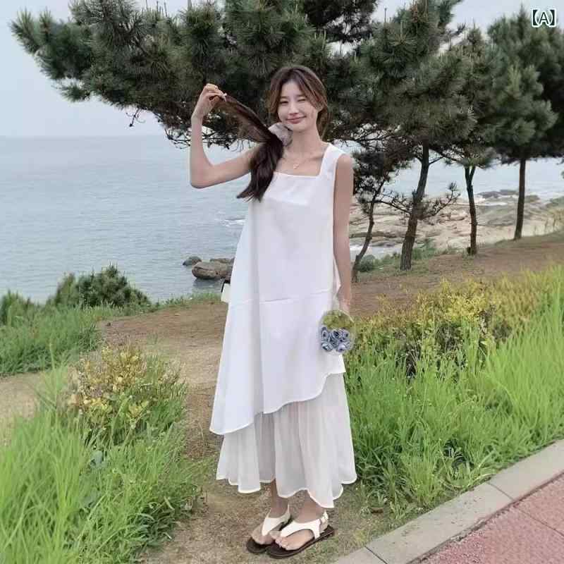 ワンピース レディース 韓国風 高級感 夏用 ロング ノースリーブ アシンメトリー レース切り替え ウエストシェイプ スリム効果 ファッション 軽量 伸縮性 5,854円