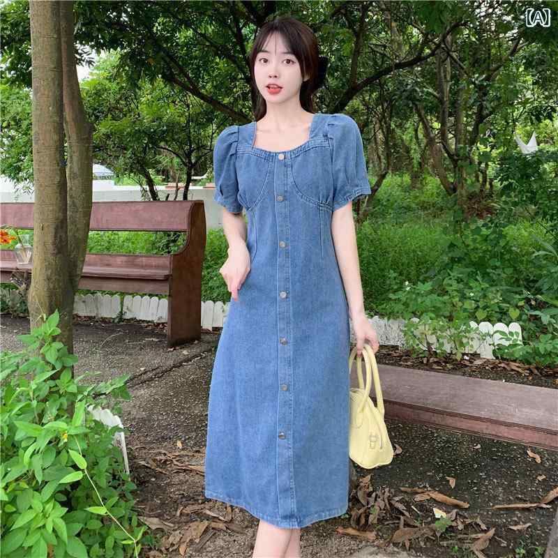 ワンピース レディース デニム 中長丈 短袖 夏 薄手 収腰 スリム サスペンダー カジュアル 普段使い コットン混 伸縮性 軽量 ビッグシルエット Vネック アイボリー ピンク系