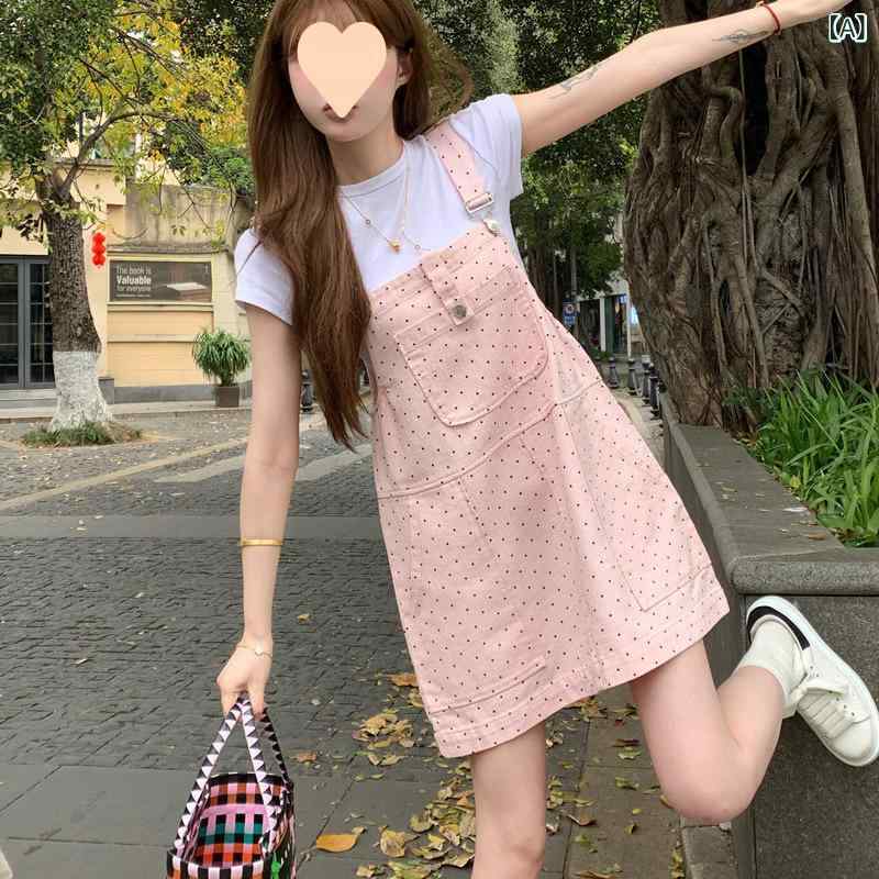 サスペンダースカート レディース 夏 デニム 花柄 ポルカドット プリント ゆったり スリム ウエストイン かわいい ファッション カジュアル 普段使い 軽量 伸縮性