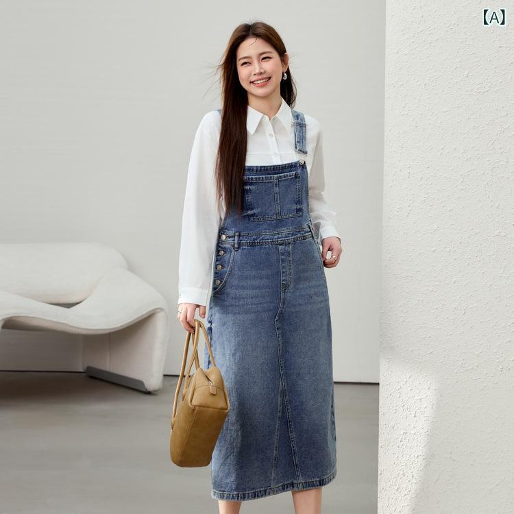 ワンピース レディース デニム サスペンダー 春夏 プラスサイズ 重ね着 若返り カジュアル 伸縮性 普段使い ビッグシルエット