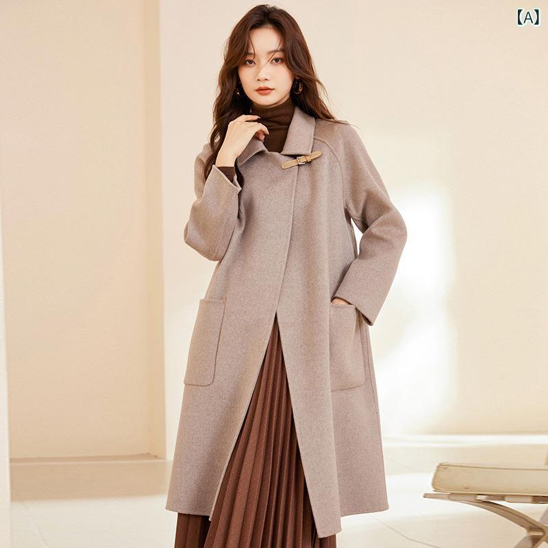 コート レディース 秋冬 ゆったり ウール ダブルフェイス ロング丈 ラペル 膝下丈 エレガント 毛織り アウター ミディ丈 オーバーサイズ 高級感 暖か 通勤用 普段使い