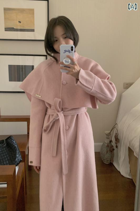 レディース 秋冬 ウール ロングコート 取り外し襟 2点セット 暖か 防寒 通勤 普段使い スタイリッシュ デザイン