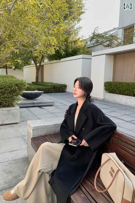 レディース ロング厚地の外套 秋冬 古典派音楽 窈窕たる ダブル人間の顔 羊毛 カシミヤ混 絨毛 飛び切り感 生あたたかい 通い用 普段使い走り 軽さ 流行り物 トップス