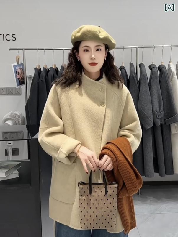 コート レディース 秋冬 ウール ダブルフェイス ルーズ カジュアル スタイル ゆったり フィット アウター 暖か 素材 普段使い