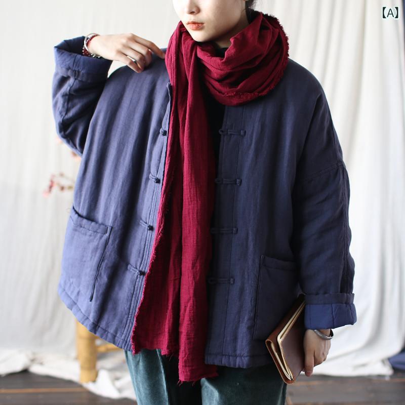 レディース コート レトロ ゆったり スタンドカラー 長袖 厚手 保温 綿素材 秋冬 暖か アウター ゆったりシルエット 日常使い
