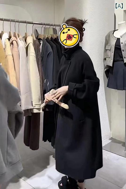コート ロング丈 両面ウール ゆったり カジュアル アウター 秋冬 韓国風 毛織り 暖かみ 日常使い
