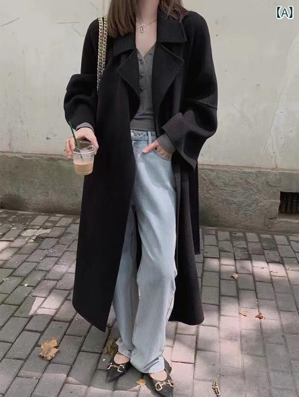 レディース コート 秋冬 韓国風 中長丈 厚手 ウール 高級感 アウター 暖か 普段使い 通勤 スタイリッシュ ロング丈 ウール混 防寒｜新風堂