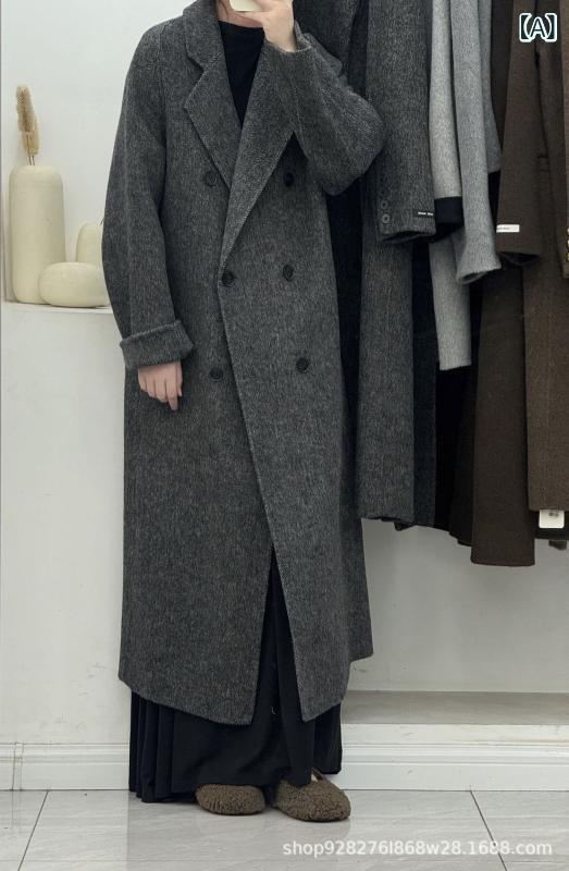 秋冬 ウールコート ゆったりロング 高級感 韓国風 スタンドカラー ダブルブレスト リバーシブル アウター 暖かみ 羊毛混 普段使い|新風堂