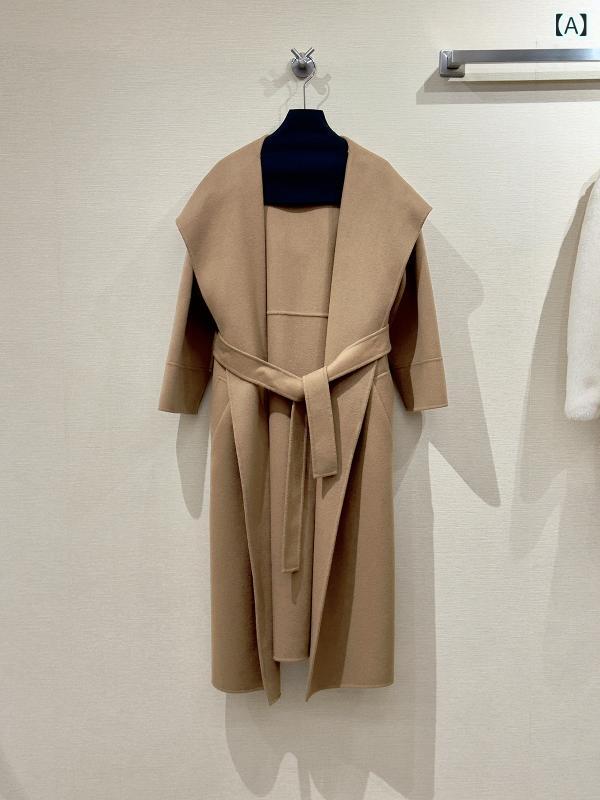 ローブ レディース 冬用 フード付き ロング丈 双面ウール 暖か素材 室内着 リラックスウェア 再生繊維 軽量 伸縮性 高級感 グレー系 ブラック