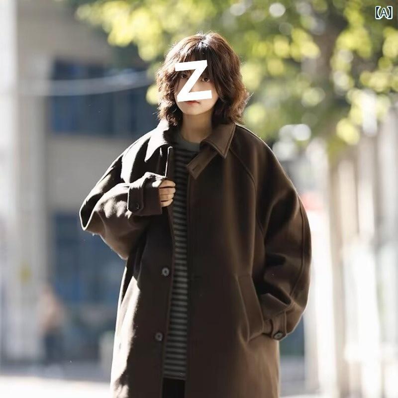 秋冬 メンズ レディース ウール 中長丈 コート カジュアル ゆったり ラペル ベーシック アウター 暖か 普段使い スタイリッシュ シルエット