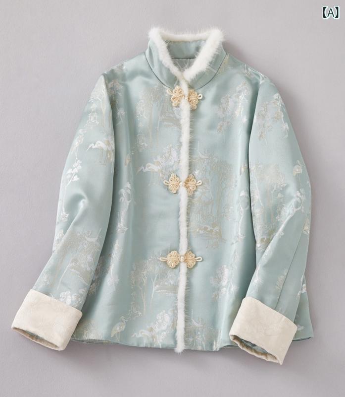 コート 秋冬 中式 禅服 立襟 切り替え コントラスト 綿 素材 高級感 サテン 光沢 提花 柄 厚手 暖か ゆったり シルエット モダン デザイン リラックス ウェア エレガント