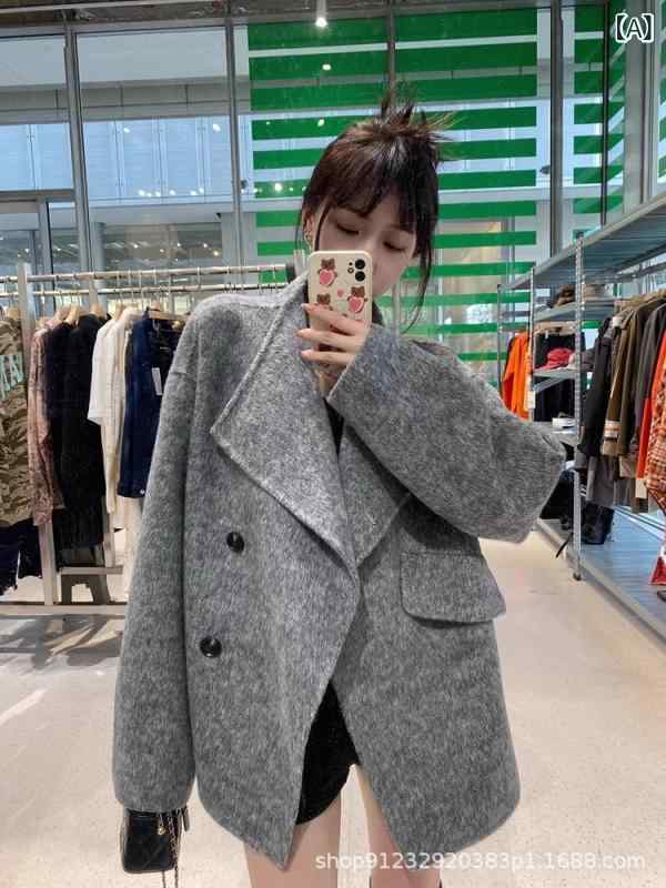 秋冬 韓国風 ゆったり ウール コート ルーズフィット ジャケット スタイルアップ アウター 小柄対応 脚長効果 軽量 暖かみ