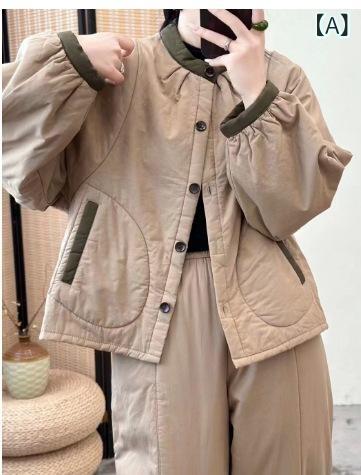 レディース 秋 暖か ゆったり スタンドカラー シングルブレスト コットン パッド 保温 コート ジャケット トップス アウター ルーズフィット 軽量 伸縮性 普段使い 通勤用