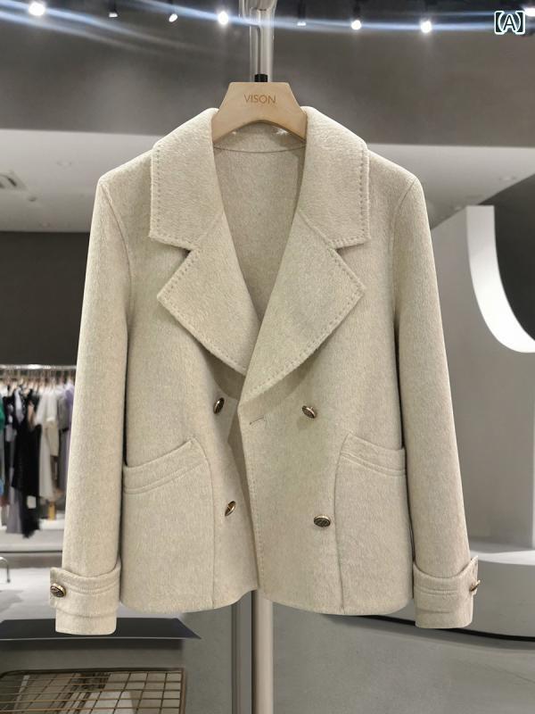 ショートコート レディース オートミールカラー シンプル 上品 ウール ダブルフェイス 羊毛 柔らか 春 軽量 通勤 普段使い ベージュ系 ミニマム シルエット 9,434円