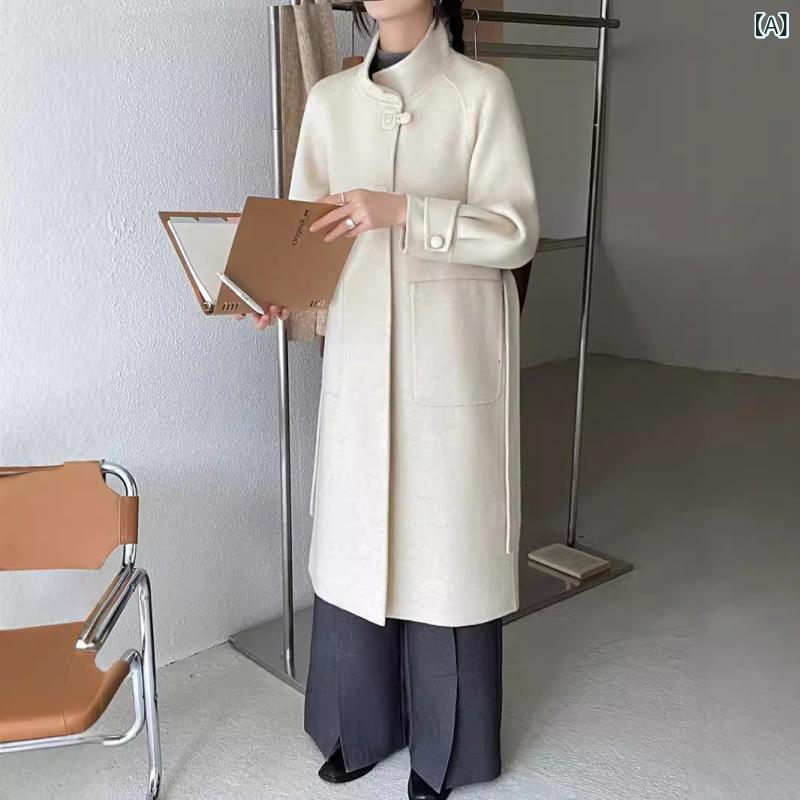 コート レディース 秋 キャメルウール ゆったり スタンドカラー ロング丈 上品 カジュアル ウール アウター 暖かみ 軽量
