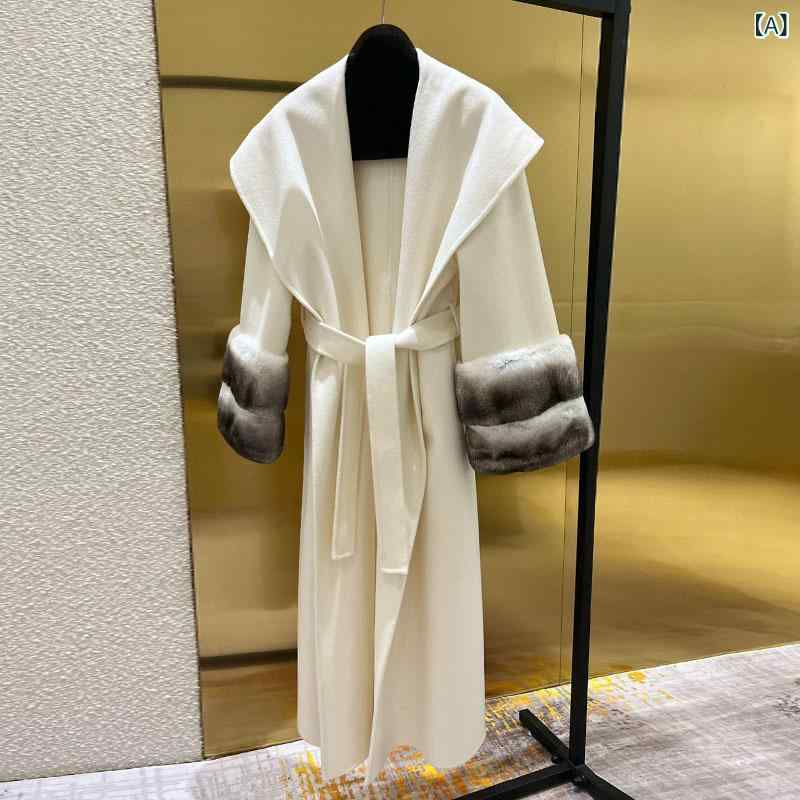 コート レディース 秋冬 ウール カシミア ロング丈 スリムフィット スリム効果 ファー袖 ラビットファー 高級感 暖か アウター 普段使い