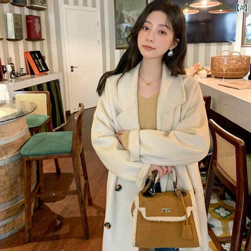 レディース 厚地の外套 秋冬 小っちゃい相応う キャメルウール 真っただ中丈 ダブル人間の顔 毛糸編み物 雅びやか アウター 生あたたかい 普段使い