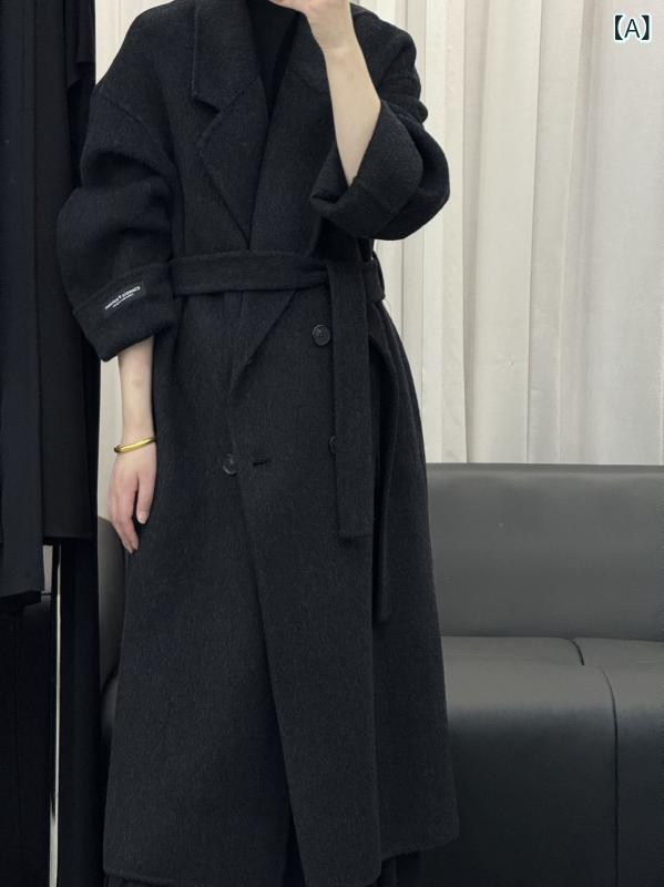 コート レディース ロング丈 ダブルフェイス ウール ゆったり 厚手 暖か 毛・希 秋冬 アウター 保暖 ゆったりシルエット 軽量 伸縮性