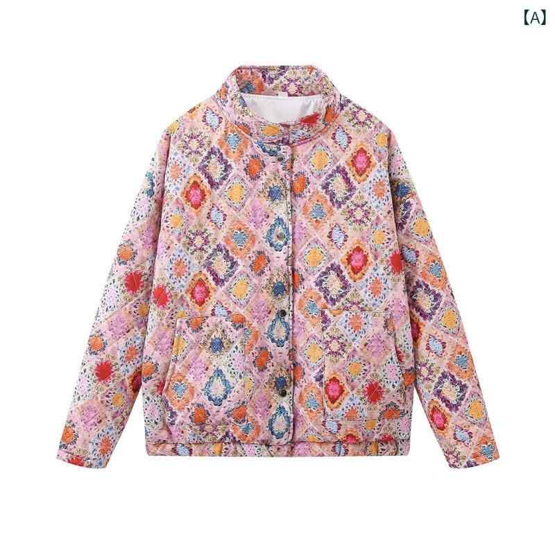 秋冬 レディース 花柄 長袖 ボタン ゆったり コットン ジャケット 保温 アウター 日常使い 暖か トップス ルーズフィット