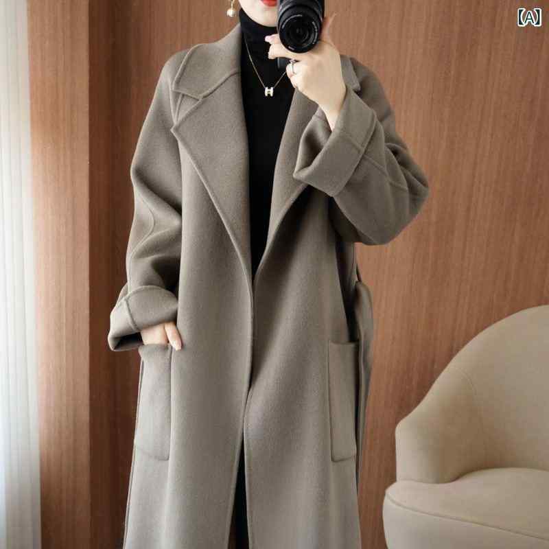 厚地の外套 レディース 冬 中長丈 ゆったり 朦々たる生あたたかい 純羊毛 カシミヤ ダブル人間の顔 アウター 流行り物 今めかしい