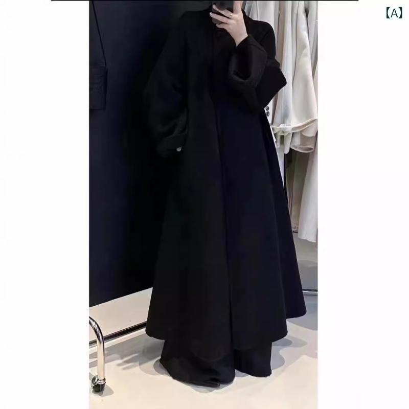 レディース ロングコート ゆったり 高級感 ダブルフェイス 羊毛 カシミア ウール オーバーニー ワイドシルエット 秋冬 暖か 防寒 アウター スタイリッシュ