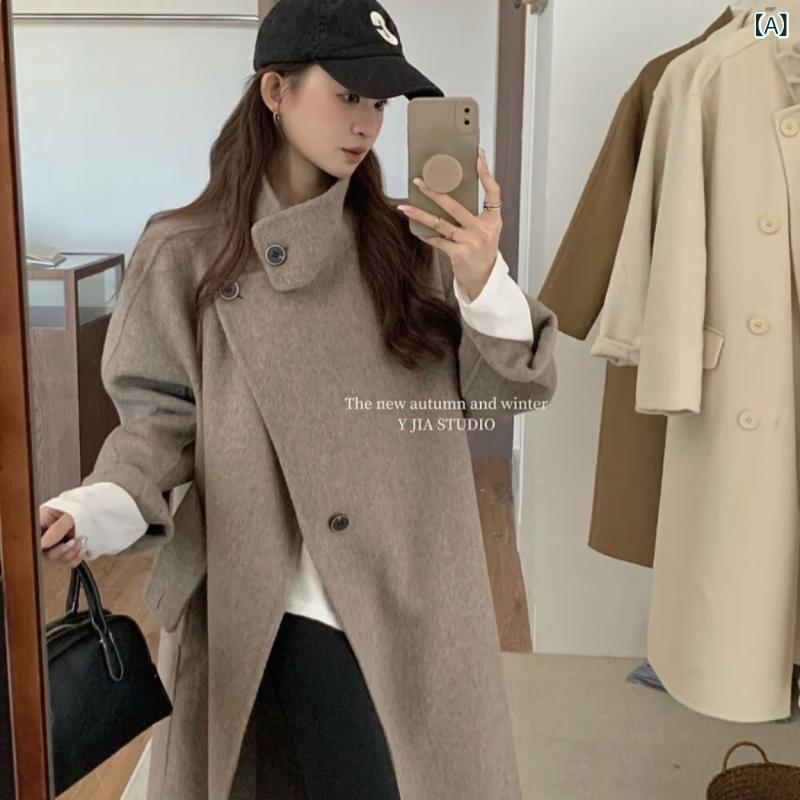 レディース 秋冬 ウールコート 韓国スタイル 中長丈 高級感 かわいい 小柄対応 若返り ミドルレングス アウター 暖か 普段使い スタイリッシュ デザイン