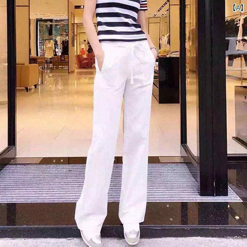 レディース 春夏 広々としたズボン下 天然ゴム酉の方角 麻原材料 胴締め付き添い人 ストレートレッグ ロング丈 心地好い 普段使い走り 通気性 軽さ 伸縮性