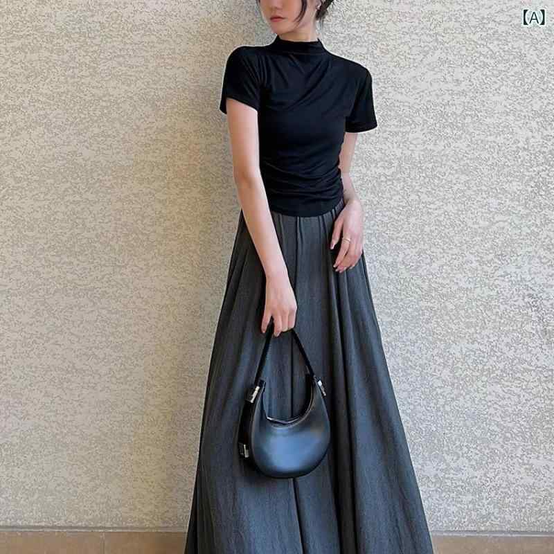 ロングスカート 女性用 夏 ハイウエスト プリーツ フレア 接触冷感 モダール素材 ドレープ ソフトデザイン カジュアル 日常使い 軽量 伸縮性