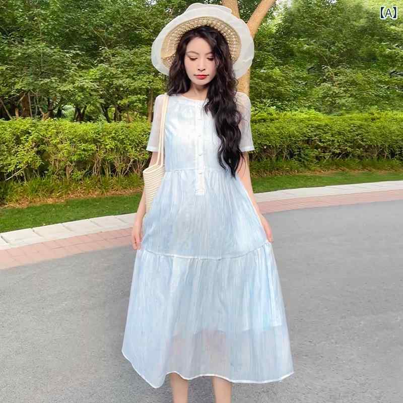 妊婦用 ワンピース 夏 短袖 ゆったり ロング丈 薄手 フレンチスタイル スイート かわいい 大きめ 高級感 軽量 伸縮性 マタニティ 普段使い 通勤 軽やか 涼しい 接触冷感