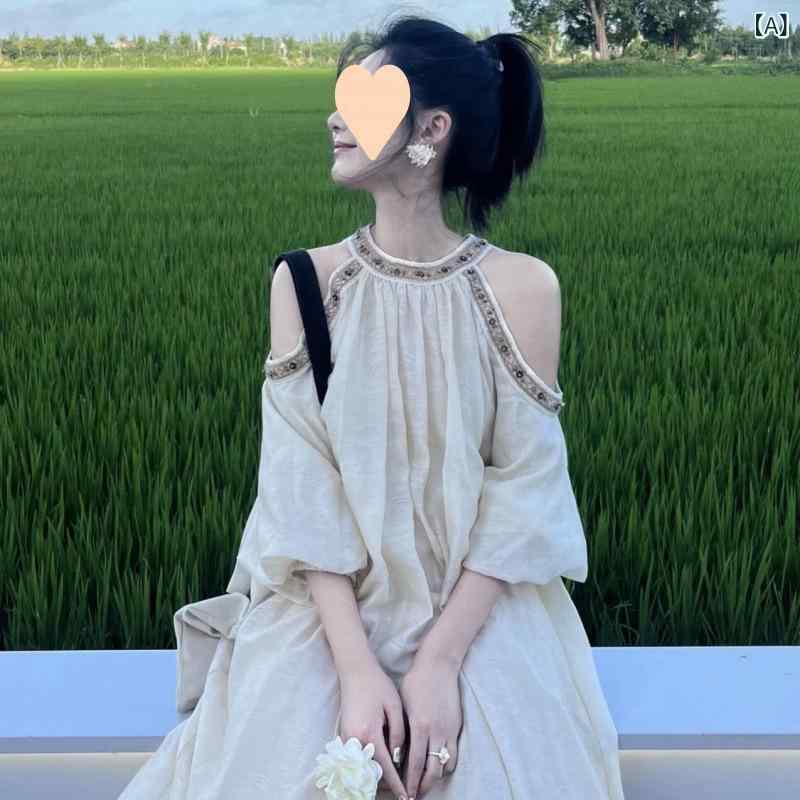 レディース ワンピース オフショルダー レース ロングドレス 夏 リゾート スリム 高級感 かわいい 魅惑的 フランス風 軽量 伸縮性 ピンク系 アイボリー