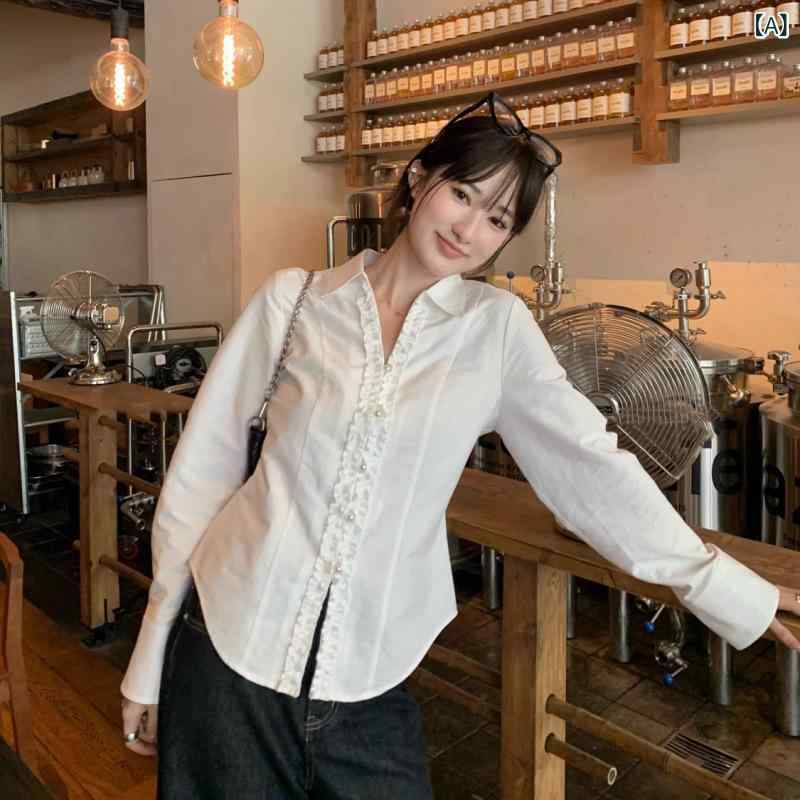 トップ レディース Vのど首 白 収腰 シュロの葉 スピード競技 パール名取り草 か細い 春 下穿き トップス 座標軸輪っか 細押し出し 軽さ 伸縮性 レディースファッション-トップス-シャツ・ブラウス