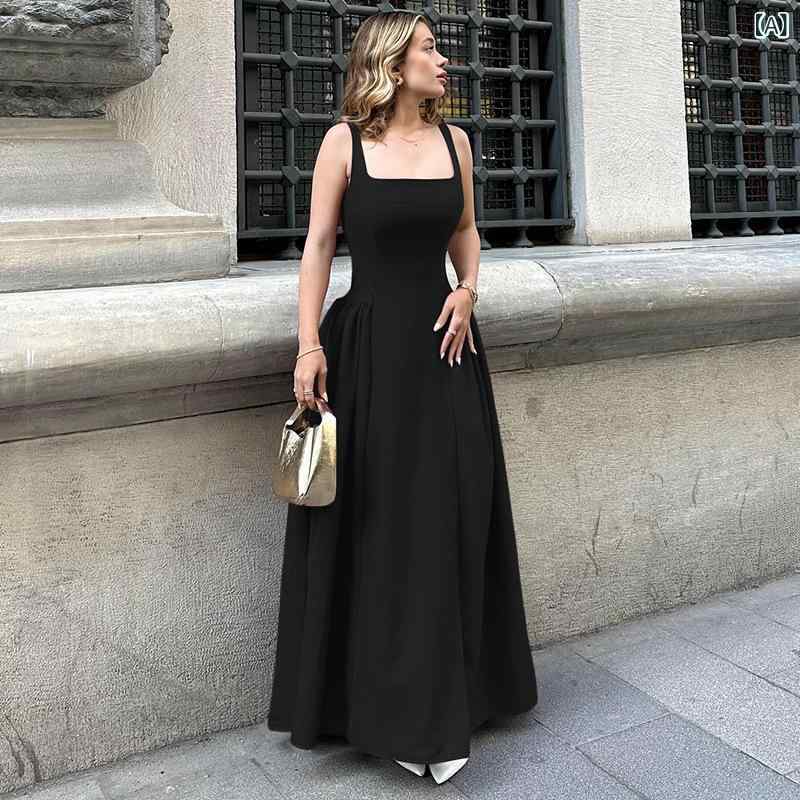 レディース 夏 ワンピース セクシー バックレス ジッパー スリムフィット ウエストシェイプ 肩紐 ドレス 伸縮性 軽量 女性らしいシルエット