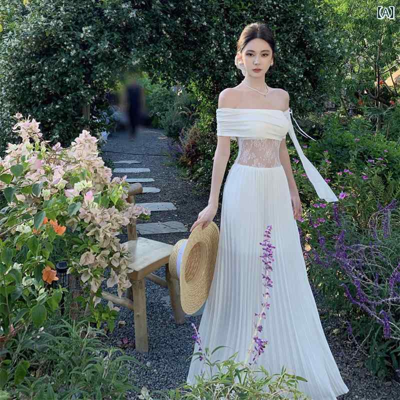 オフショルダー レディース 衣装 御召しもの 白 夏 フレンチ表現スタイル ロング スピード競技 うつり変わり 窈窕たる 女子らしい 口さかしい 成人女性らしい 影ぼうし