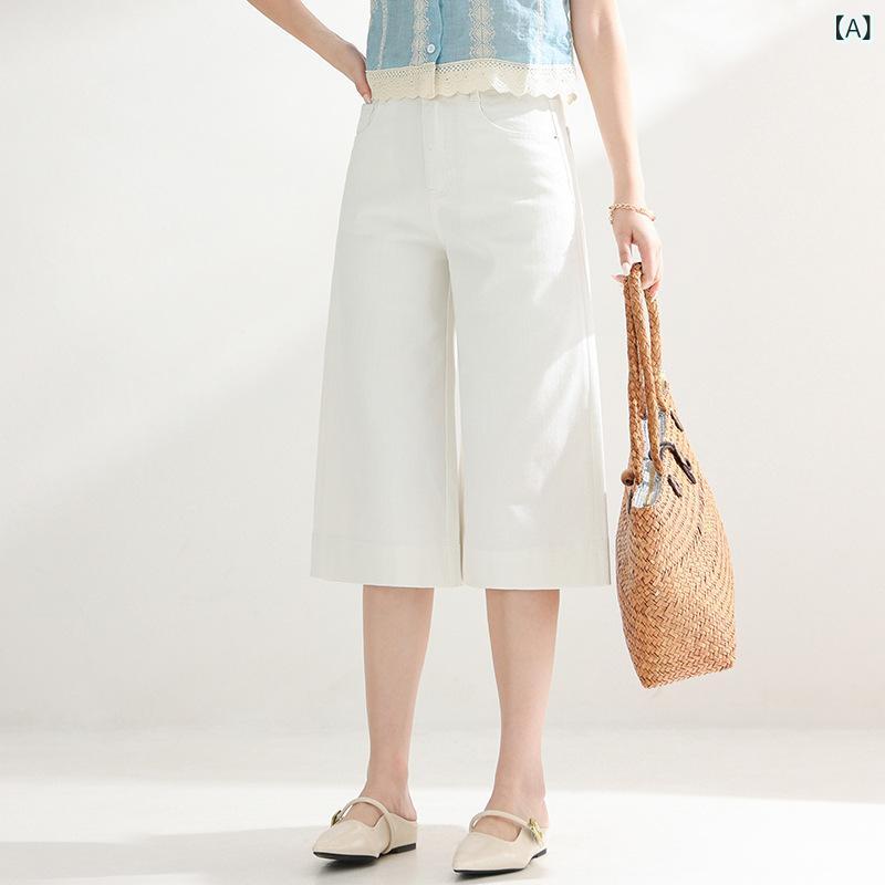 七分丈ズボン下 レディース 夏用 ジーンズ 伸ばすこと 白 衣嚢刺しゅう ゆったり か細い 小っちゃい相応う 心地好い 普段使い走り 軽さ 伸縮性 通い 相応う