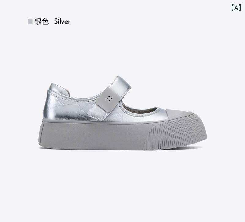 メアリージェーンシューズ レディース シルバー 厚底 増高 バレエフラット ストラップ 夏用 カジュアル 普段使い デイリー 快適 軽量 女性用