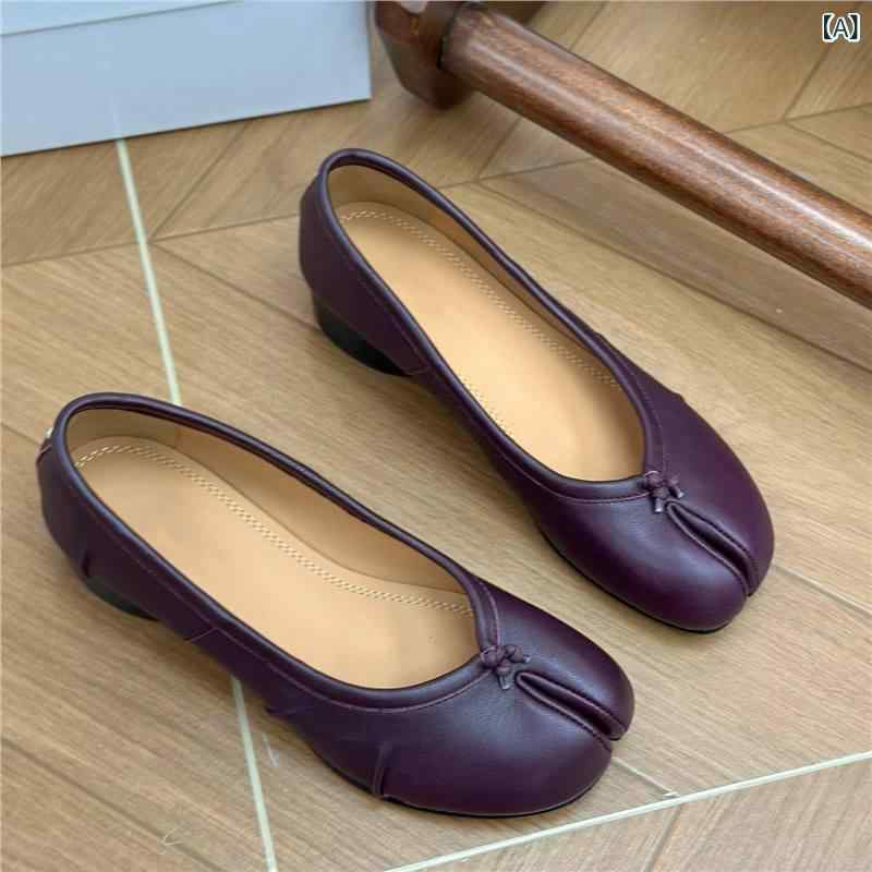 パンプス レディース 春夏 フランス風 プリーツ 分趾 太ヒール 中ヒール 羊革 バレエ シングルシューズ 軽量 伸縮性 吸湿速乾 通勤用 普段使い｜新風堂
