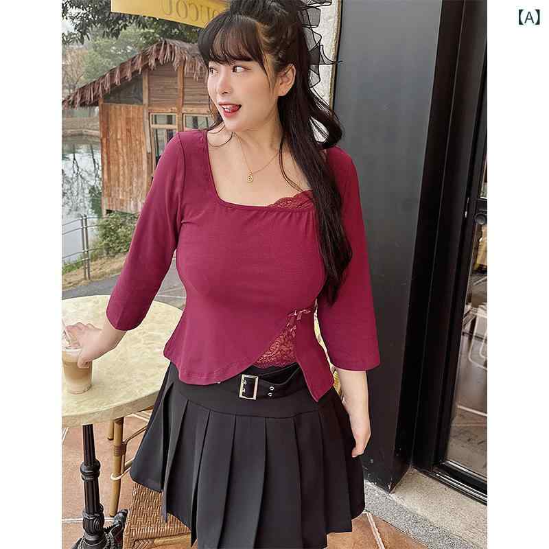レディース 紫 セクシー レース 切り替え アシンメトリー ブラウス 黒 プリーツ ミディスカート 大きめサイズ 2点セット 魅力的な シルエット 軽やかな 素材 スタイリッシュ コーディネート