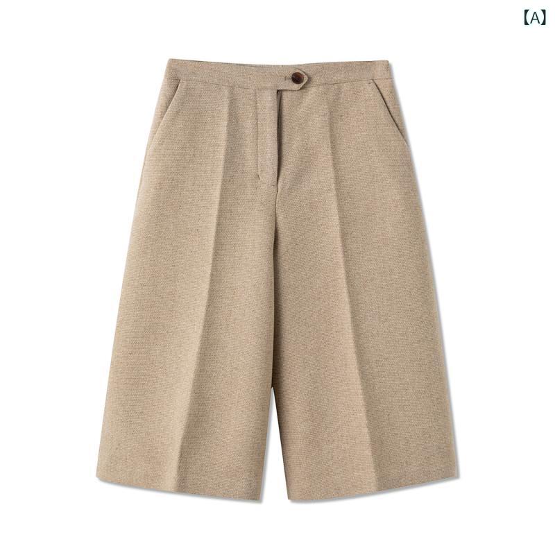 パンツ レディース 秋冬 ハイウエスト ストレート 七分丈 ウール ワイドレッグ レトロ カジュアル スリム効果 暖か素材 普段使い｜新風堂