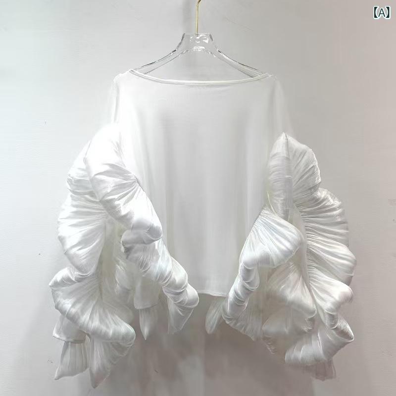 レディース 丸首 フリル ゆったり 長袖 レトロ シャツ アシンメトリー デザイン 上品 スタイル 欧米風 トップス カジュアル 普段使い 軽量 素材