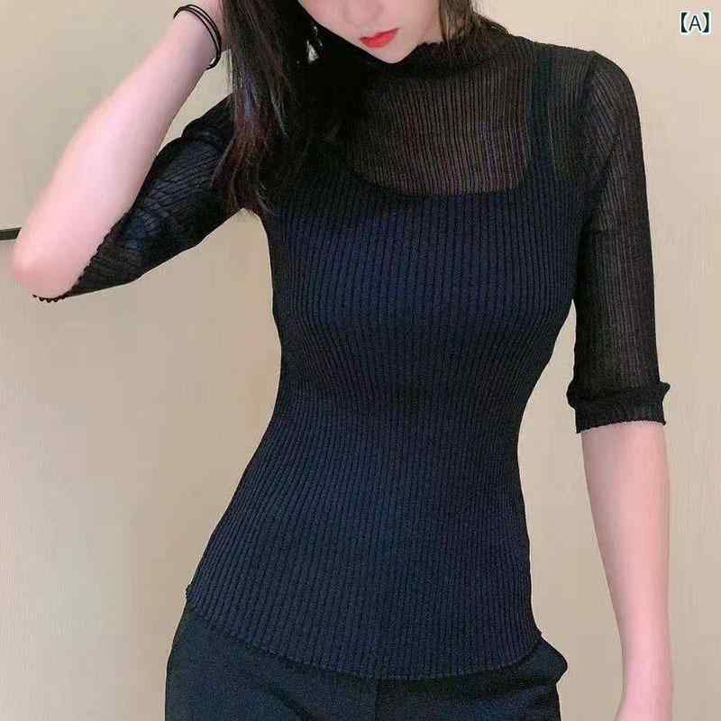 Tシャツ レディース 秋 ボートネック 肘丈袖 無地 薄手 ニット インナー スリムフィット スタイルアップ 伸縮性 吸湿速乾 普段使い 軽量